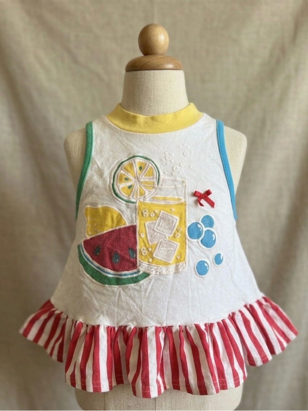 🍋🧊VTG 90s Buster Brown Watermelon Lemonade Ruffle Dress | Size 3T | Made in USA